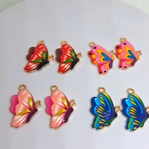 Colorful Butterfly Pendants - 4 Pairs. Eight Pieces.